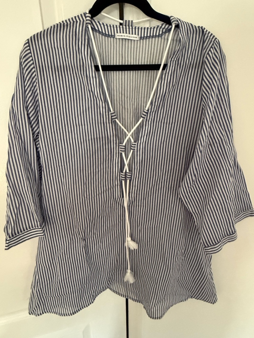 Striped V-Neck coverup in Navy and White by Robin Piccone